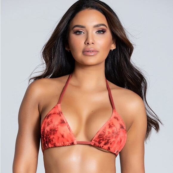 Yandy Two Piece Tie-Dye Bikini Two Piece Set Coral Orange Swimwear NEW - Picture 2 of 16